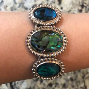 Abalone and Labradorite Silver Tone Cuff Hinge Bracelet